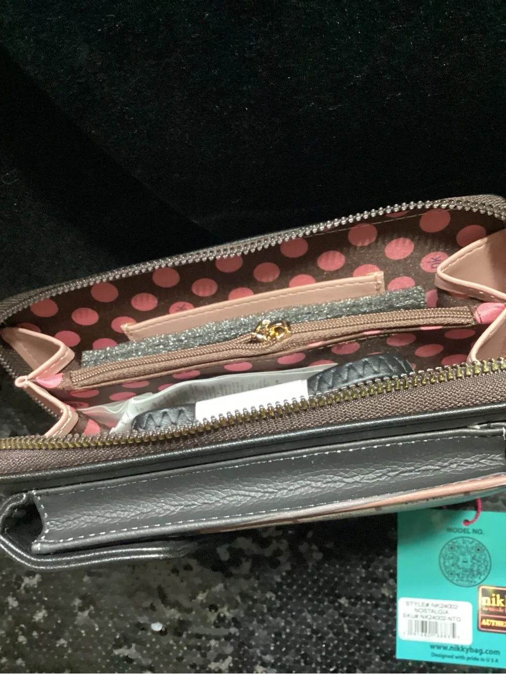 Nikky Floral Portrait Black & Pink Crossbody Wallet